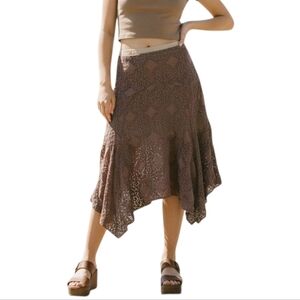 ​🧚‍♀️ Vintage Y2K Asymmetrical Brown Lace Skirt - High-Low Hem Midi